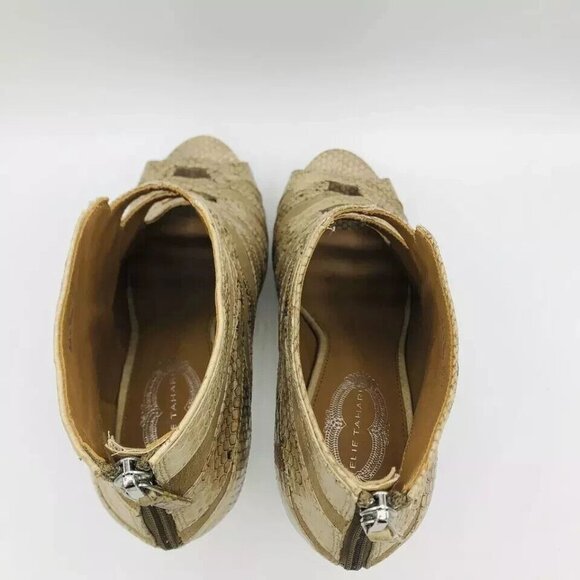 Elie Tahari Womens Shoes US 10.5/EU 40.5 Leather Ankle Heel Snake Print Platform - Picture 8 of 12